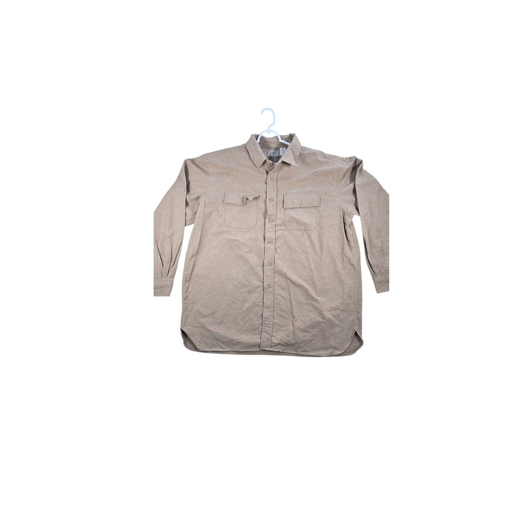 VTG LL Bean Shirt Mens 2XL Brown Cotton Long Sleeve Pockets‎ Pleated Button Up